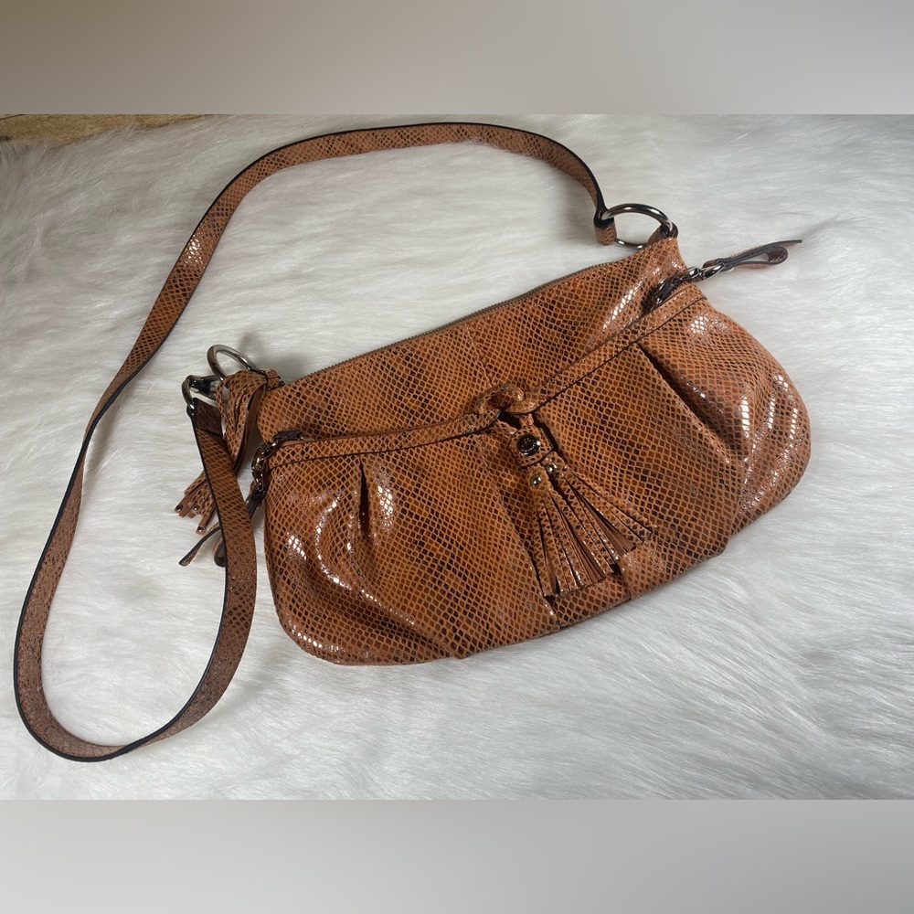 B Makowsky Reptile Print Leather Purse Tassels - Picture 1 of 16